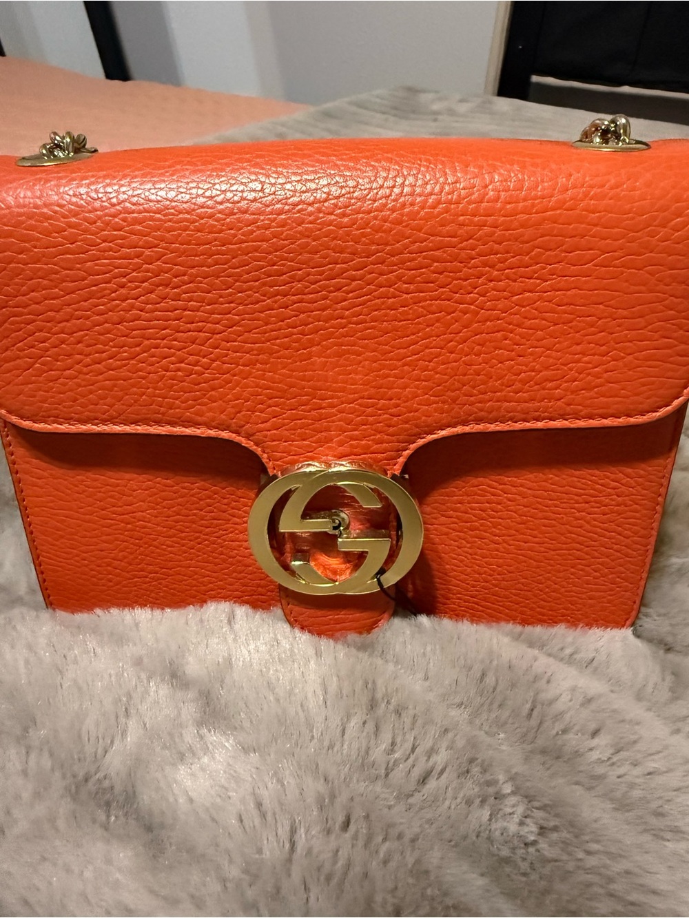 Gucci Orange Pebbled Leather Crossbody with Gold Double-G